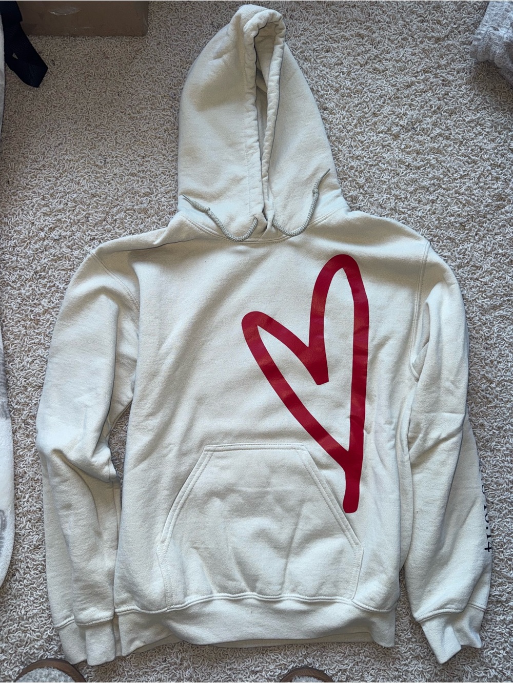 Cream Hoodie with Red Heart Graphic